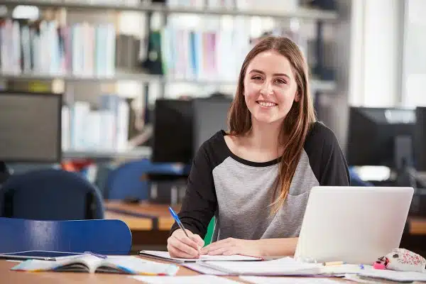 student working on laptop