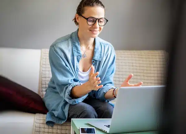 Counselor on a video chat with individual