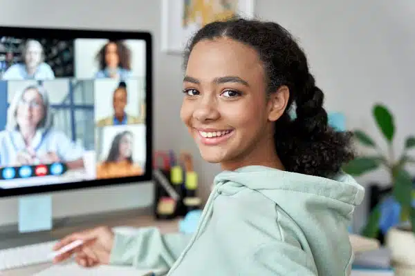 teenager talking to counselors remotely